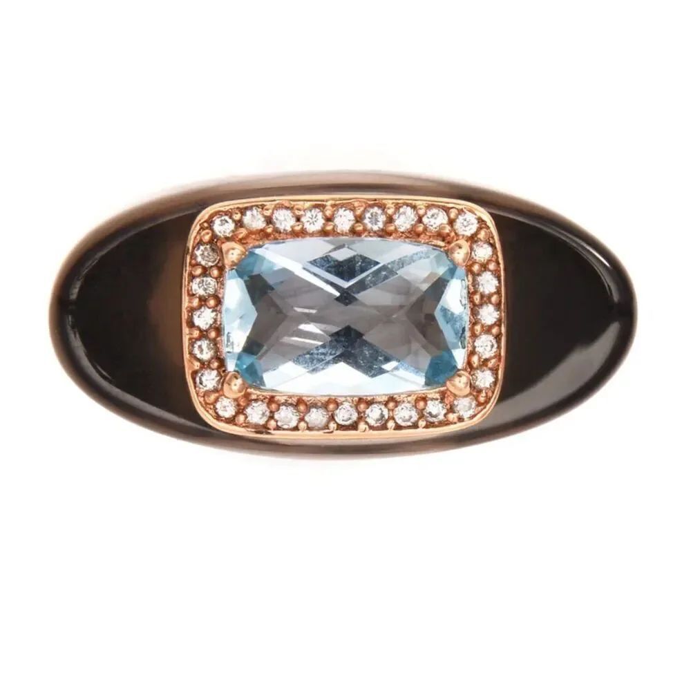 Gemorbit, Inc.,Smokey Topaz, white zircon and blue topaz ring size 8